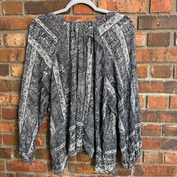 Wonderly womens round neck boho hippie peasant blouse black/white 1X - Picture 5 of 5